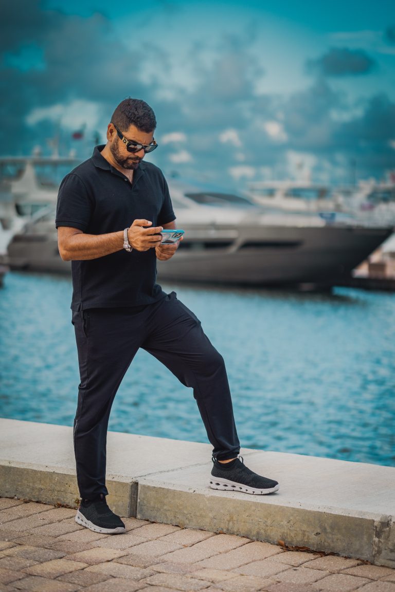 Man at Fort Lauderdale marina, modeling portfolio